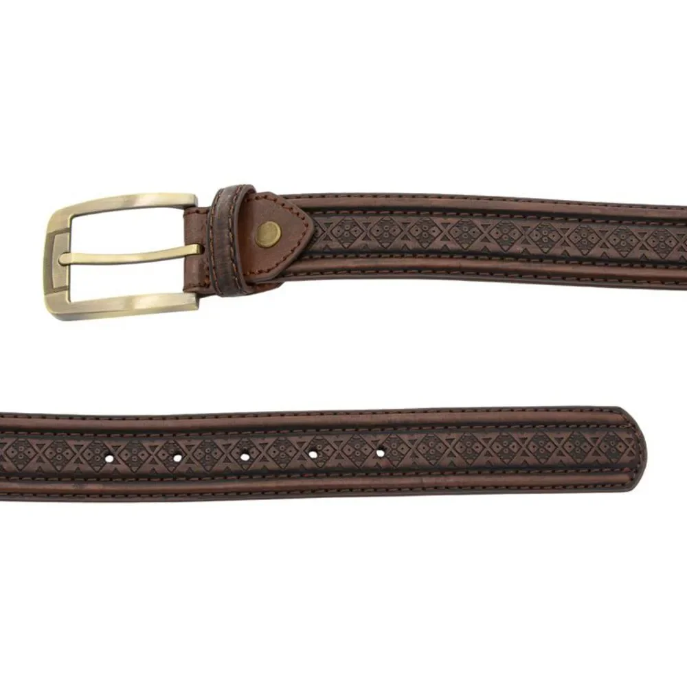 Canyon Sky Men's Southwestern Style Embossed Burnished Brown Leather Belt, 40